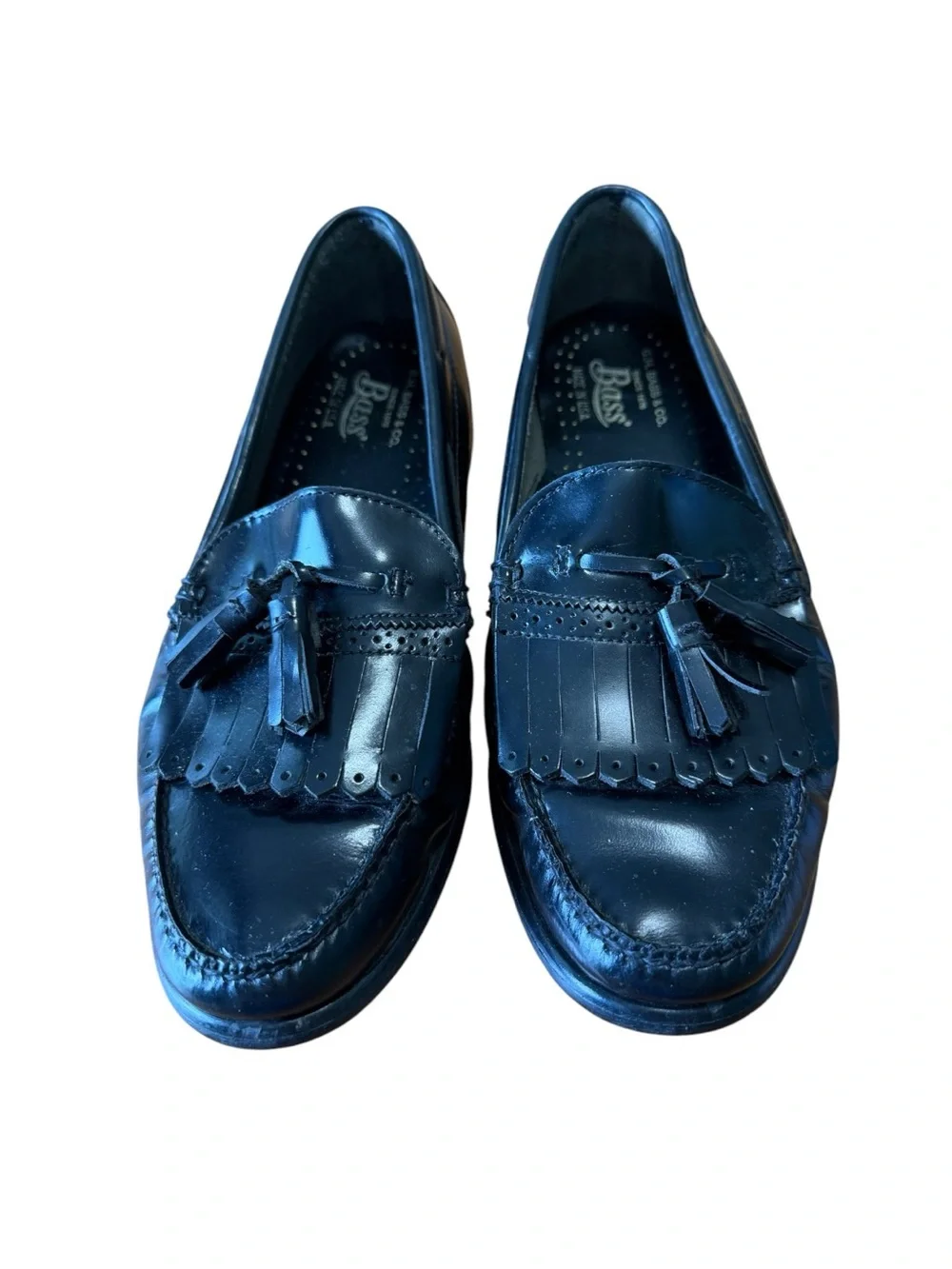G.H. Bass Vintage Weejuns Tassel Kiltie Loafers Mens Size 9.5D Black Leather USA